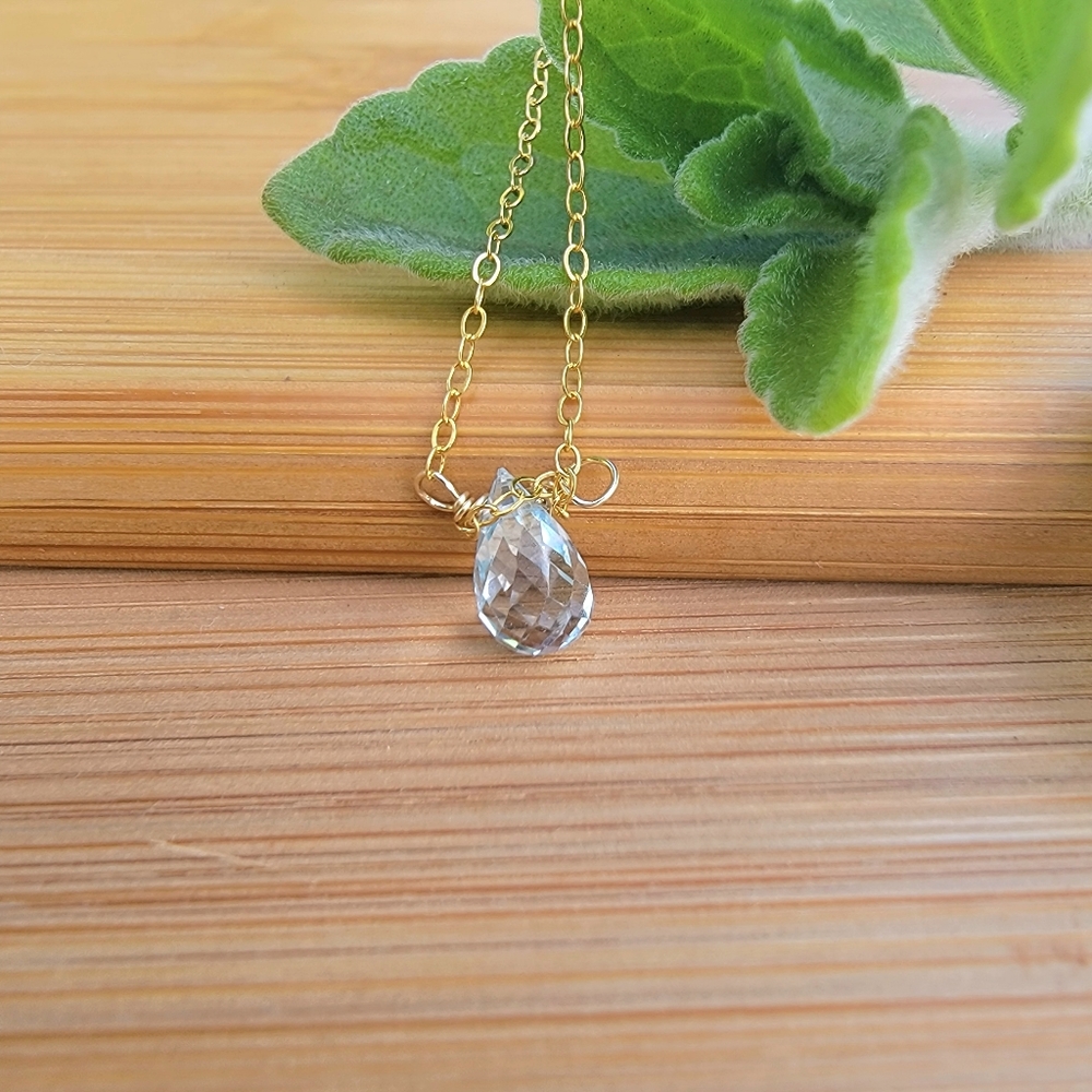 Swiss Blue Topaz Necklace Minimalist Crystal Gemstone December Birthstone